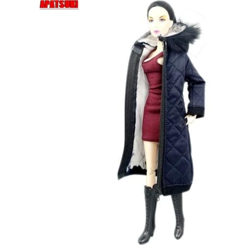 Navy Blue Winter Long Coat Hoodie for Barbie Doll Outfits Parka Clothes For 1/6 BJD Doll Jacket 1:6 Dolls Accessories Kids Toys