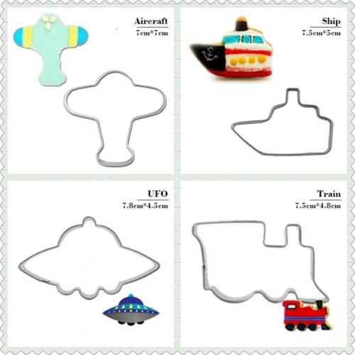 New Airplane Ship And Train Cookie Tools Cake Stencil Kitchen Cupcake Decoration Template Mold Cookie Coffee Stencil Mold Baking