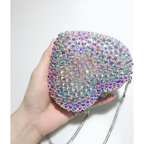Shiny Crystal Rhinestones Evening Bags Women Handmade Luxury Full Diamonds Heart Shaped Handbag Chic Ladies Dinner Clutch Purse