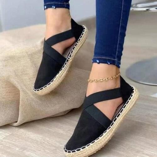 Women Flat Shoes Summer Thick Bottom Solid Slip On Female Shoes Casual Elastic Band Ladies Non Slip Back Strap Sewing Hemp Shoes