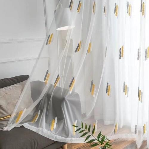 Wheat Ear Tulle Window For Sheer Living Room Bedroom Balcony Bay Window White Embroidered Net Yarn Finished Curtain