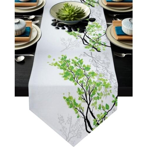 Plant Branch Green Leaves Table Runner Home Party Dining Table Decorative Wedding Table Decoration Flower Cake Tablecloth