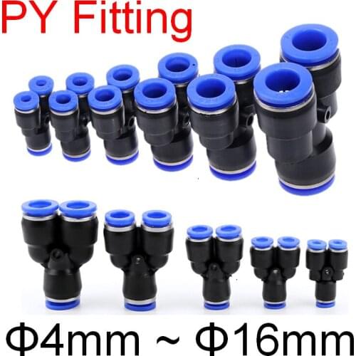 Air Pneumatic Fitting PY Tube OD 4mm 6mm 8mm 10mm 12mm 16mm Y Type 3Way Port Water Hose Gas Pipe Plastic Push In Quick Connector