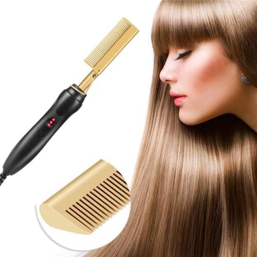 Hair Straightener Flat Irons Straightening Brush Hot Heating Comb Hair Straight Styler Curling Iron Hair Curler Comb US Plug