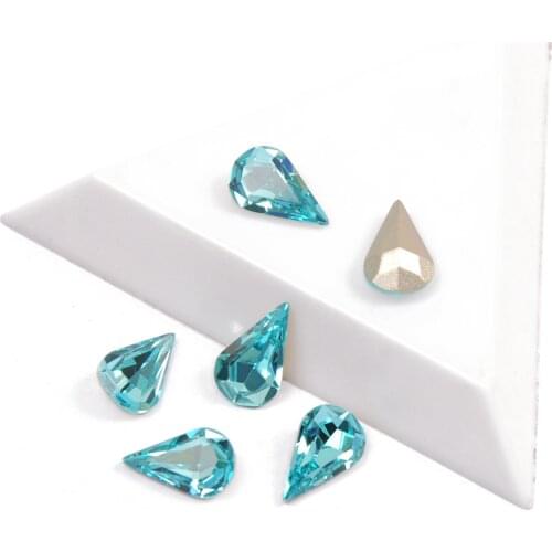 YANRUO 4300 Pear shaped Fancy Rhinestone Aquamarine Crystal Diamond Best Quality Pointback Crystals Rhinestones For 3D Nail Art