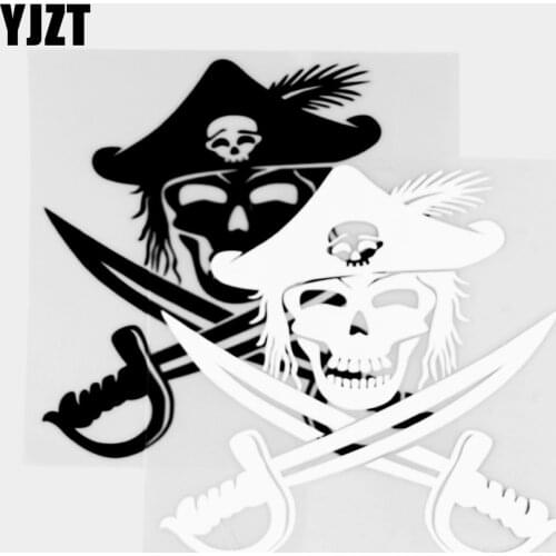 YJZT 15×13.3CM Pirate Skull And Sword Personalized Vinyl Decal Creative Car Sticker Decoration Black / Silver 20C-0423