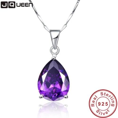 925 Sterling Silver Jewelry Necklace Pearl Cut Waterdrop Amethyst Pendant Necklace for Womens Accessories