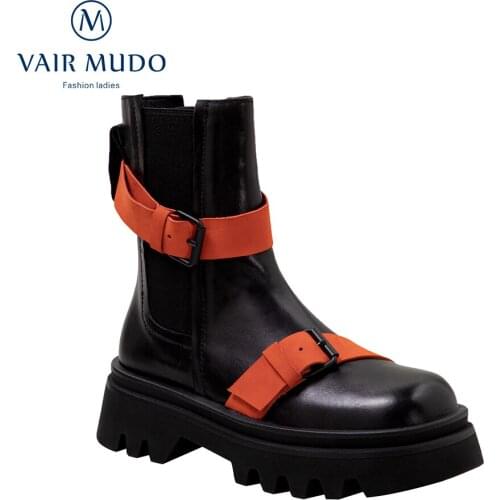 VAIR MUDO Women Thick Bottom Boots Shoes High Heels Round Toe Platform Fashion New Trend Style Shoes Concise Boots WM-X160-C