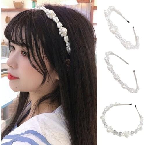 H58E Pearls Headbands Rhinestones Bridal Headpiece Fashion Hair Style Accessories Elegant Photo Props Headwear for Women