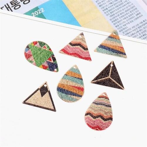 10pcs hot-sales Retro Ethnic Exotic Droplet Geometric Earrings Triangle Copper Plate Necklace Pendant Diy Jewelry Accessories