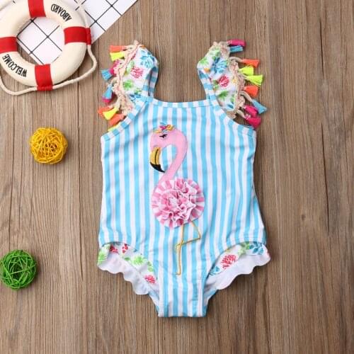2020 New Fashion Newborn Kids Baby Girls Flamingo Bikini Colorful Tassel Sleeve Swimwear Swimsuit Bathing Suit Beachwear 6M-5T