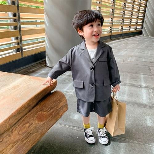 2021 Spring Summer Childrens Clothes Suit Baby Boys Coat + Shorts 2pcs/Set Teenage Top Sport Costume For Kids Streetwear Formal