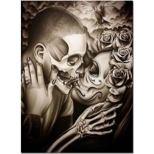 5D DIY Diamond Painting Skull Kiss Woman cross stitch full square round diamond mosaic embroidery Home Art,I43