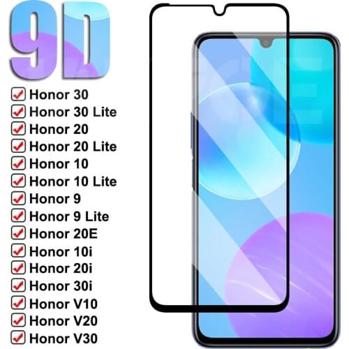 9D Full Protective Glass For Honor 30 20 Lite 10i 20i 30i 20E Screen Protector on Honor 10 9 Lite V30 V20 V10 Tempered Glass