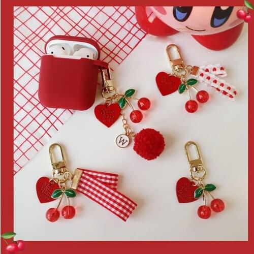 Super Cute Dream Crystal Cherry Keychain For AirPods Wireless Bluetooth Silicone Earphone Case For AirPods 2/1 Protective Cover