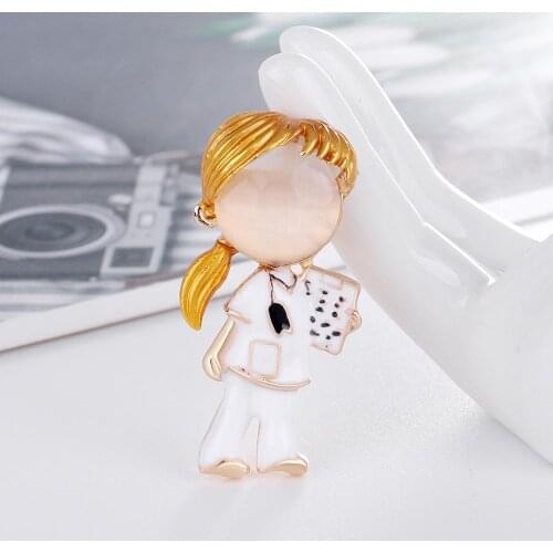 ZOSHI Enamel Doctor Boys and Girls Brooches Special Medical Brooch Pins Nurse Jewelry Opal Stone Hospital Office Brooch Gift