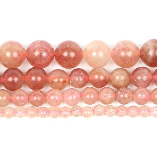Natural Stone Beads Strawberry Crystal Charm Round Loose Beads for Jewelry Making Needlework Bracelet DIY Strand 4/6/8/10/12 MM