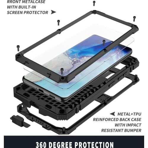 For Samsung Galaxy S20 S21 Ultra Case Cover Metal Shock Absorption Protective Case with Kickstand Metal Armor For Galaxy Note 20