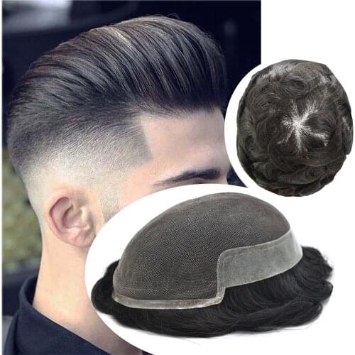 Eeka Hair French Lace Front Mens Toupee Hairpiece Skin PU Hair System Breathable Hairpiece Hair Replacement( Dawn)