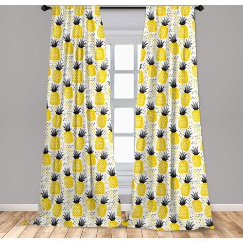 Exotic Window Curtains Pineapples Tropic Accents Coastal Beach Island Fruit Kitchen Graphic Lightweight Decorative