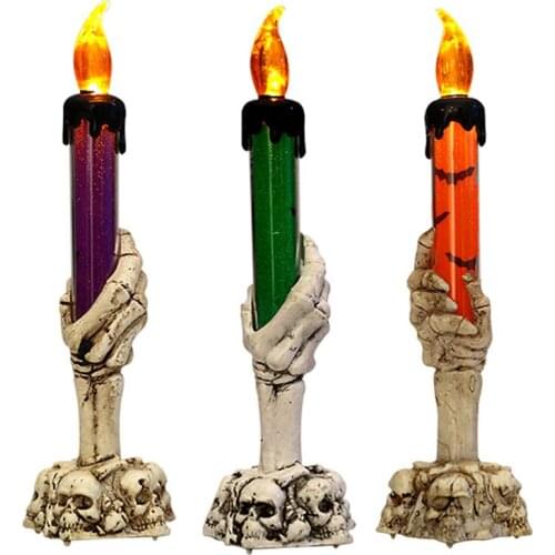 Electronic Candle Light Halloween Skeleton Candlestick Ornament for Home Bar Haunted House Decoration Halloween Decor WWO66