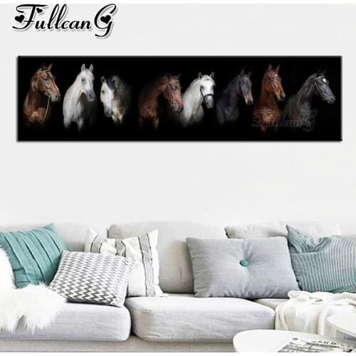 FULLCANG Many horse animals large mosaic painting diy full square round drill 5d diamond embroidery kits wall decor FC3599