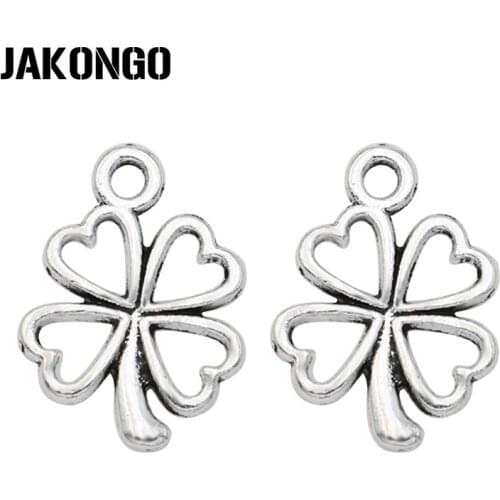 JAKONGO 20pcs Clover Charms Antique Silver plated Pendants for Jewelry Making Bracelet DIY Handmade Craft 16x12mm