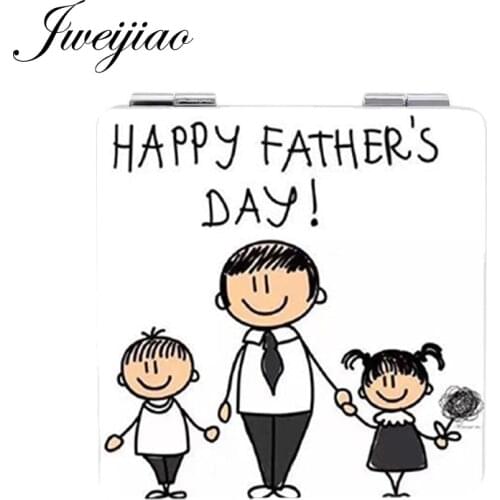 JWEIJIAO Fathers Day Cartoon Hand in Hand pocket mirror Warm affection Family Gift leather mirror FQ888