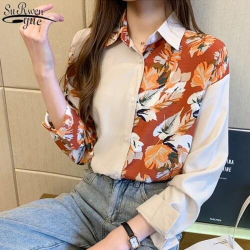 2021 Autumn Casual Floral Cardigan Women Blouse Women Vintage Printing Ladies Tops Fashion Long Sleeve Chiffon Shirt 10850
