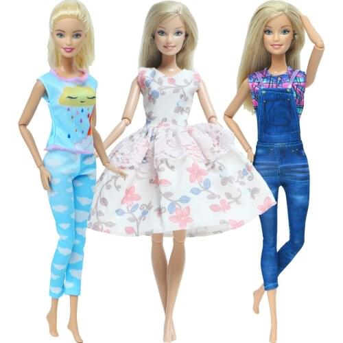 Handmade 3 Set/ Lot Doll Outfits Cute Pattern Lattice Shirt Dress Skirt Trousers Clothes for Barbie Doll Accessories 12'' Toys