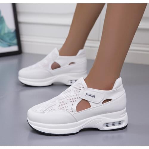 Rimocy Breathable Mesh Air Cushion Sneakers Women Summer Hollow Out Wedges Casual Shoes Woman Plus Size Platform Vulcanize Shoes