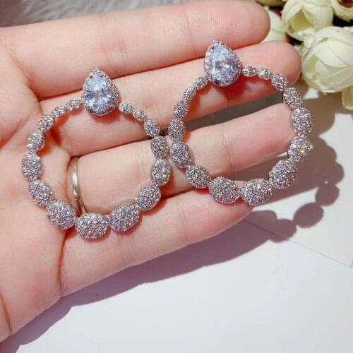 Trendy Luxury round shape dangle Earrings For Women Wedding Cubic Zircon CZ Dubai Bridal Earring Bohemia Hot E10027