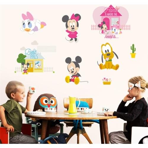 Cartoon Mickey Minnie Mouse Pluto Duck Wall Stickers Home Decor Living Room Disney Wall Decals Pvc Mural Art Diy Posters