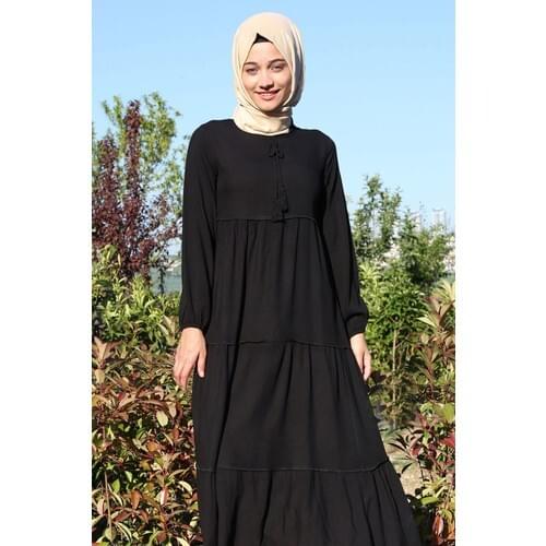 Muslim womens Collar Laced Hijab Dress four seasons useful stylish and elegant