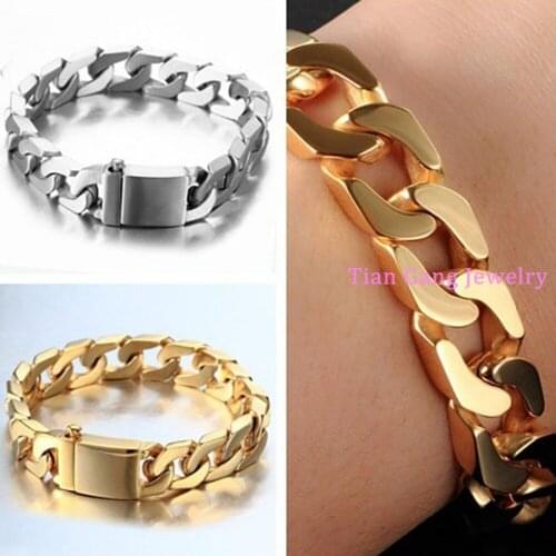 Top Quality 12MM Silver Color/Gold Color Polished or Brushed Curb Cuban Bracelets Fashion 316L Stainless Steel Mens Jewe
