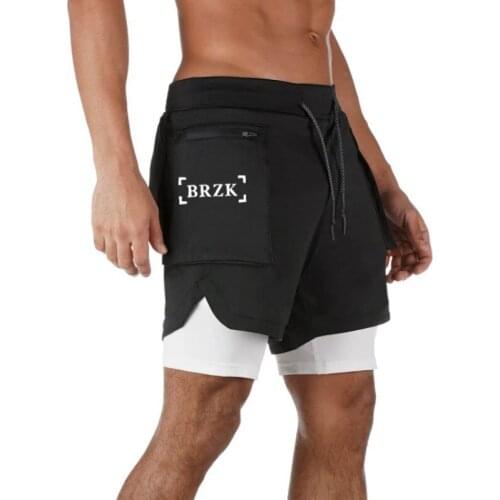 2020 Mens 2 in 1 Running Shorts Security Pockets Leisure Quick Drying Sport Shorts Built-in Pockets Hips Hiden Zipper Pockets
