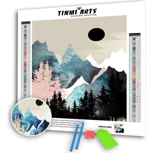 5D Poured Glue Diamond Painting Kits Scalloped Edge for Adults Full Round Mosaic Embroidery Wall Mountain Tree Sun Moon Bird