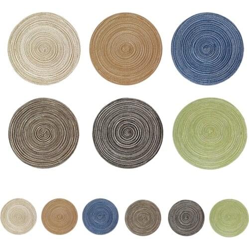 12Pcs Round Cotton Placemats&Coaster Set,Hand-Woven Heat Insulation Non Slip Table Mats,For Party,Kitchen&Dining Room-ABUX