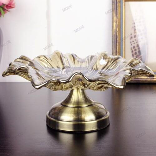 New luxury golden plated dried fruit plate snack tray home nut bowl ktv Fruit tray storage Dish Advanced Crystal glass plate