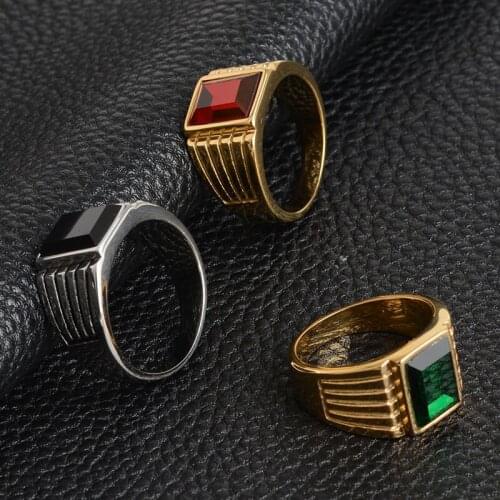 New Stainless Steel Retro Geometric Mens Ring Austrian Crystal Male Jewelry High Quality Gift for Boyfriend