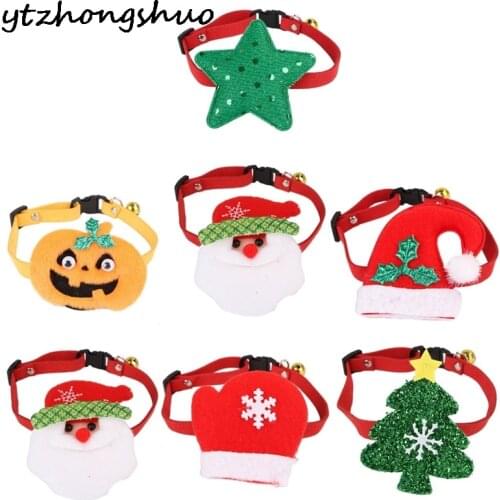 Halloween Christmas Pet Bell Collar Adjustable Velvet Necklace Pet Dog Cat Headgear Santa Hat Cosplay Dress Up Props