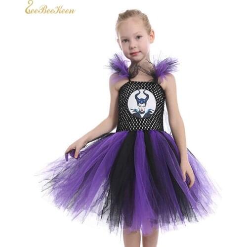 Girls Evil Queen Purple Tutu Dress Witch Cosplay Kids Stage Show Dance Dress Baby Dress Children Halloween Party Cosplay Costume