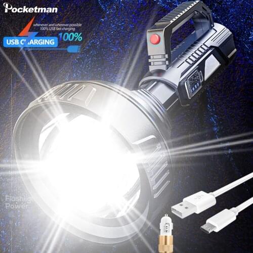 70000LM Portable Searchlight LED Big Beam Long-Range Flashlight USB Rechargeable Waterproof Torch Outdoor Patrol Flashlamps