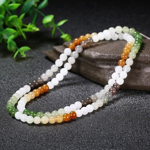 Natural Jade Hetian Jade Colorful Multi-orb String Lanyard Bracelet Necklace Sweater Chain