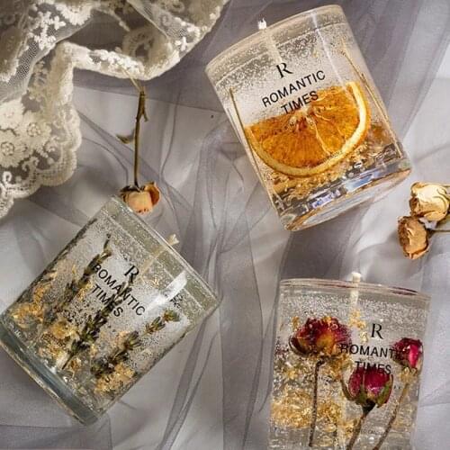 Transparent Gold Foil Wedding Decoration Candle Flower Fruit Essential Oil Scented Candle Smokeless Aromatherapy Home Candles