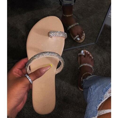 Fashion Inlaid Women Shoes 2020 Summer Outdoor Beach Slippers Casual Comfortable Open-toed Women Sandals Plus Size 35-43