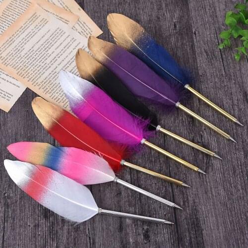 1PC Kawaii Gold Powder Pens Cute Feather Ballpoint Pens Plush Ball Pens For Writing School Office Supplies Novelty Stationery