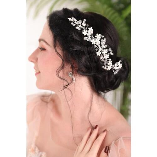 Chic Silver Crystal Pearls Women Flower Crown Bride Hair comb Wedding Hair Accessories Bridal Banquet Jewelry Sets