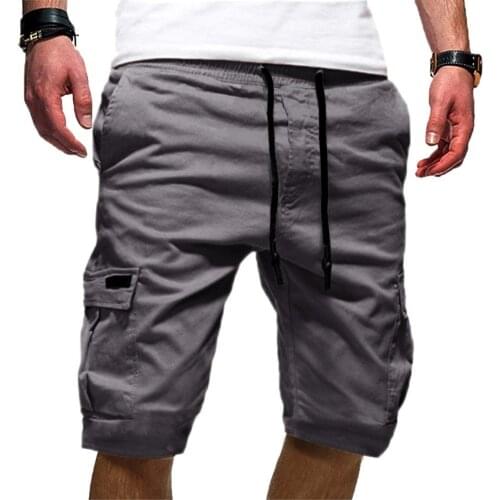 2021 Summer Cargo Shorts Mens Sport Pure Color Bandage Casual Males Loose Sweatpants Drawstring Shorts Pants Bermuda Masculina