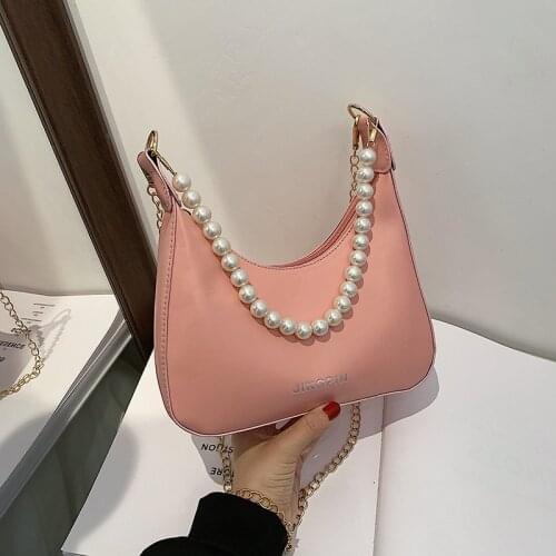 Fashion Pearl Handle Design PU Leather Shoulder Bags for Women 2021 Crossbody Bag Travel Handbags Alligator Pattern